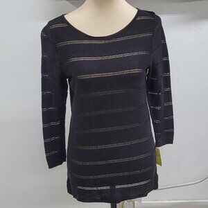 Ann Taylor Loft XS Black 3/4 Sleeve Knit Top with Stripes
